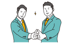 若い男性2人が自信に満ちた表情で親指を立てているイラスト
